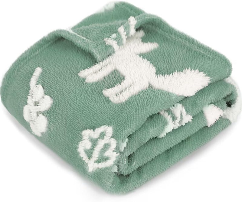 BORITAR 3D Fox Baby Blanket for Boys Girls Jacquard Fleece Fuzzy Toddler Nursery Blanket Soft Warm Cozy Blanket with 3D Animal Design for Infant or Newborn Home Decor 30 x 40 Inch Sage Green - Image 1