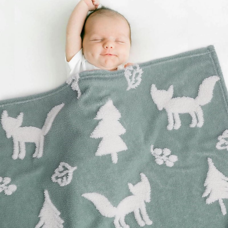 BORITAR 3D Fox Baby Blanket for Boys Girls Jacquard Fleece Fuzzy Toddler Nursery Blanket Soft Warm Cozy Blanket with 3D Animal Design for Infant or Newborn Home Decor 30 x 40 Inch Sage Green - Image 3