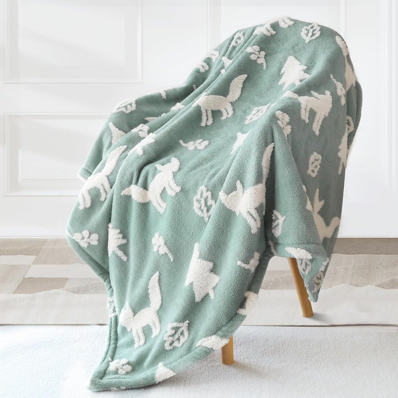 BORITAR 3D Fox Baby Blanket for Boys Girls Jacquard Fleece Fuzzy Toddler Nursery Blanket Soft Warm Cozy Blanket with 3D Animal Design for Infant or Newborn Home Decor 30 x 40 Inch Sage Green - Image 2