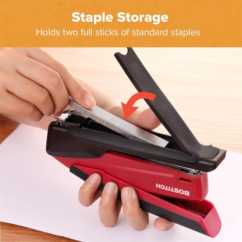 PaperPro Bostitch Office Executive 3 in 1 Stapler, Includes 210 Staples and Integrated Staple Remover, One Finger Stapling, No Effort, 20 Sheet Capacity, Spring Powered Stapler, Red - Image 5