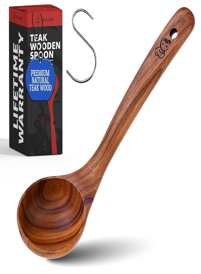 Priority Chef Large Wooden Ladle - Teak Soup Spoon with Long Handle for Serving and Stirring, Nonstick Safe and Easy to Clean - Premium Wooden Utensil for Kitchen Use - Image 1