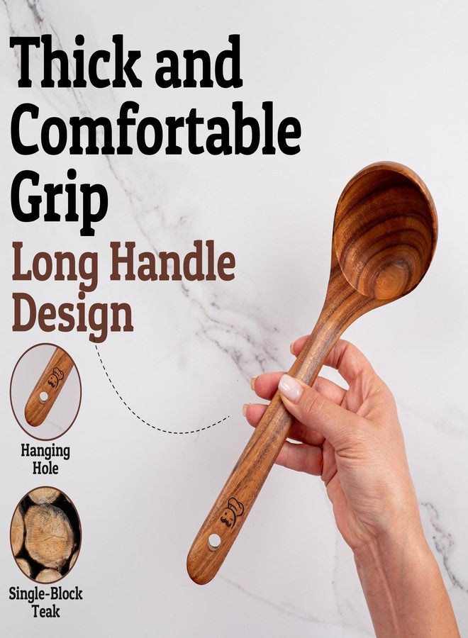 Priority Chef Large Wooden Ladle - Teak Soup Spoon with Long Handle for Serving and Stirring, Nonstick Safe and Easy to Clean - Premium Wooden Utensil for Kitchen Use - Image 3