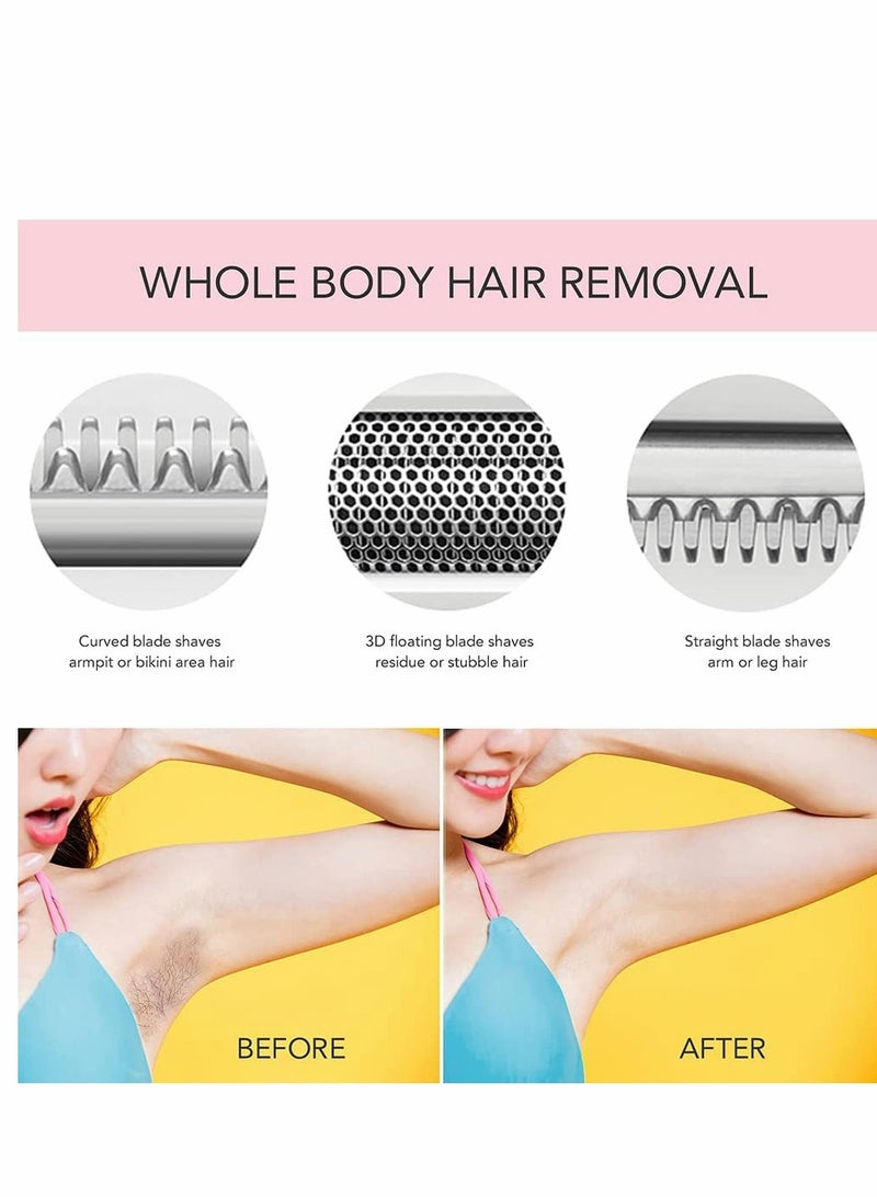 Excefore Electric Razor for Women, Hair Trimmer for Face Beard Mustache Arm Leg Armpit Bikini, Painless 2 in 1 Shaver with 3 Stainless Steel Blades and Floating Head, Rechargeable Cordless Hair Clipper - Image 4