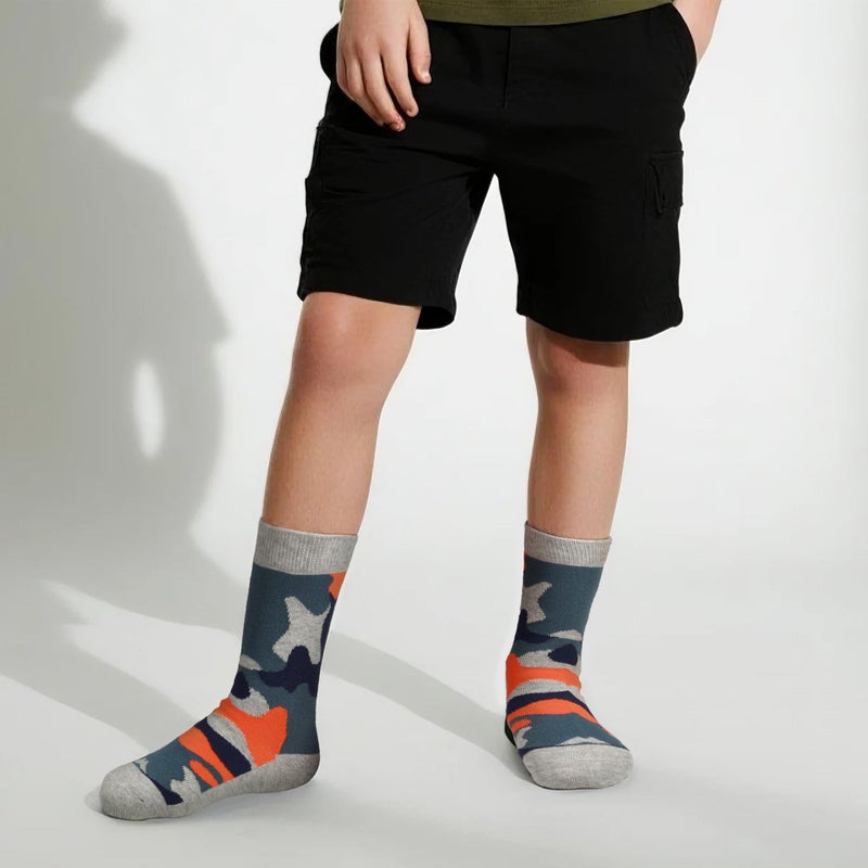 COTTON DAY Kids Boys Crew Dress Socks Bright Colorful Design 8-10 Years Camo Size L - Image 3