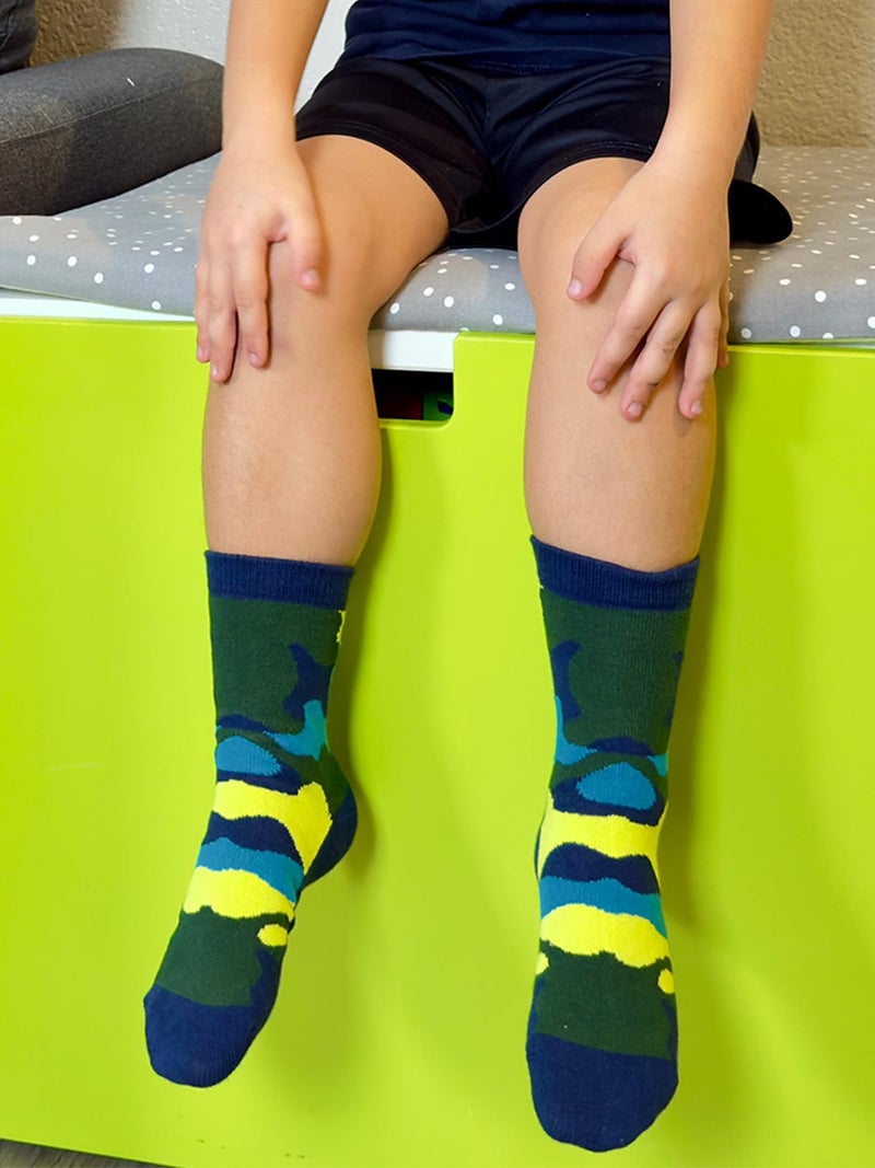 COTTON DAY Kids Boys Crew Dress Socks Bright Colorful Design 8-10 Years Camo Size L - Image 5