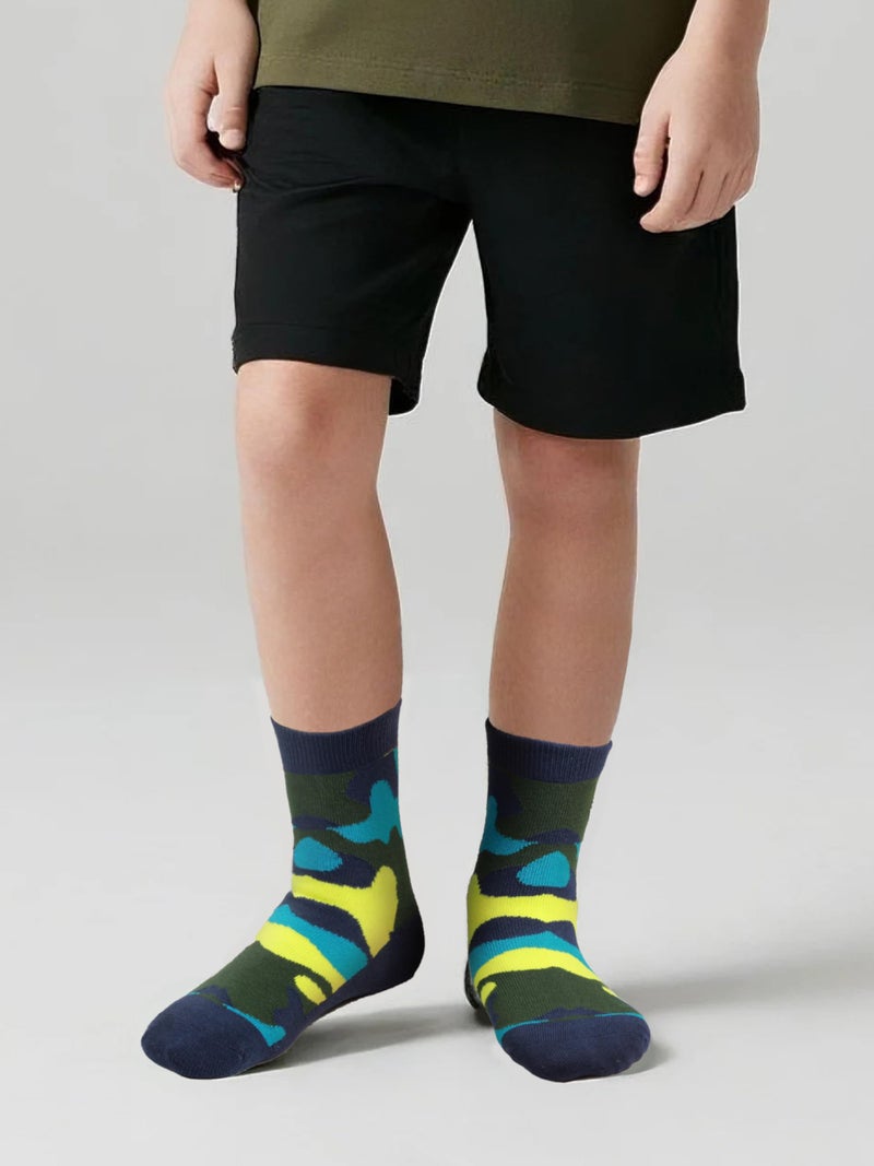 COTTON DAY Kids Boys Crew Dress Socks Bright Colorful Design 8-10 Years Camo Size L - Image 2
