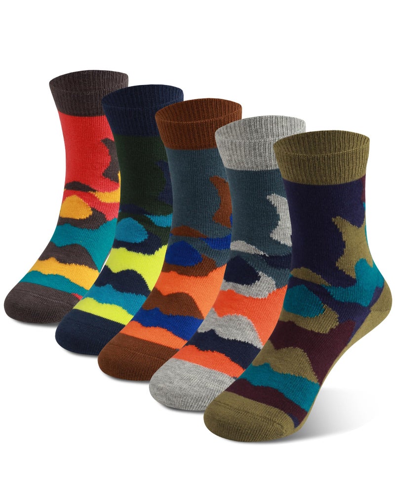 COTTON DAY Kids Boys Crew Dress Socks Bright Colorful Design 8-10 Years Camo Size L - Image 1