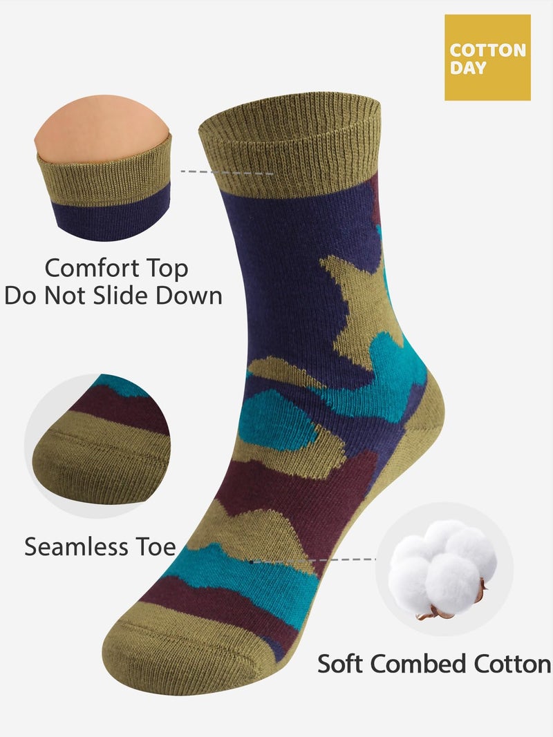 COTTON DAY Kids Boys Crew Dress Socks Bright Colorful Design 8-10 Years Camo Size L - Image 4