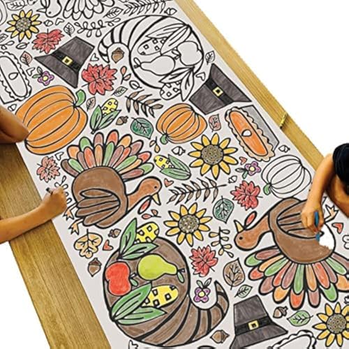 Tiny Expressions Thanksgiving Coloring Tablecloth for Kids Rolled Not Folded 30 x 72 Giant Coloring Banner to Color Thanksgiving Activities for Kids - Image 1