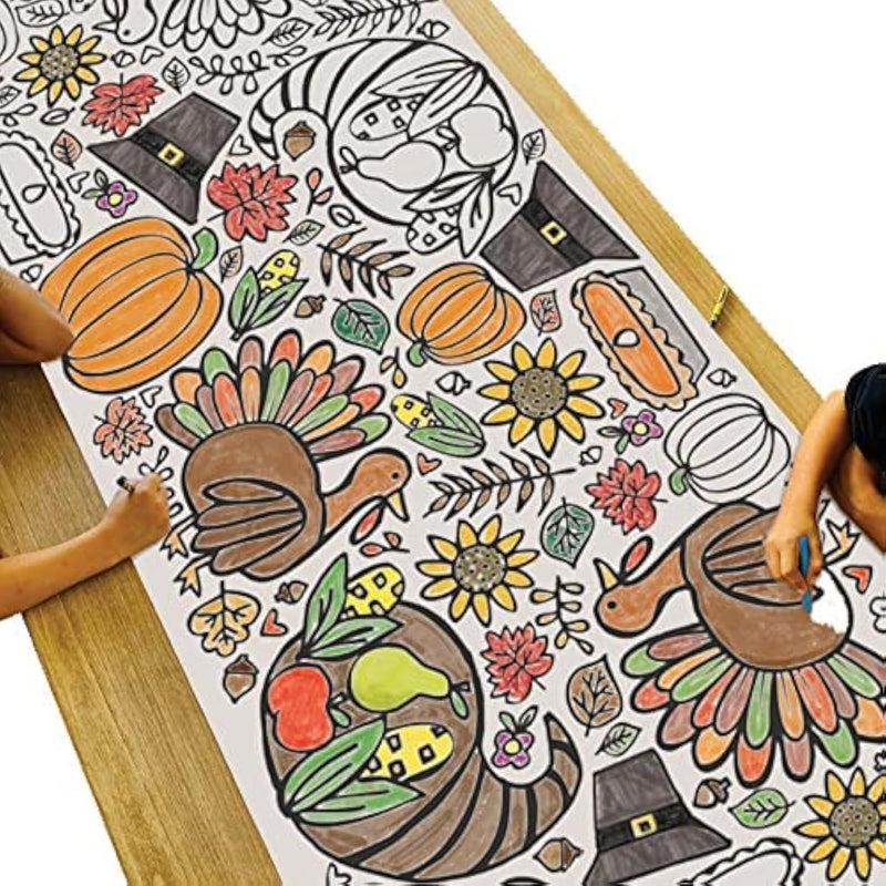 Tiny Expressions Thanksgiving Coloring Tablecloth for Kids Rolled Not Folded 30 x 72 Giant Coloring Banner to Color Thanksgiving Activities for Kids - Image 2