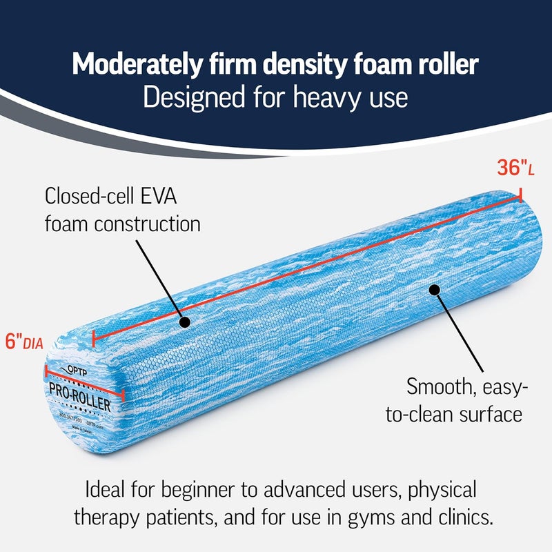 OPTP PRO-ROLLER Standard Density Foam Roller - Durable Roller for Back Massage, Deep Tissue Foam Roller Exercises, Stretching, Fitness, Yoga and Pilates - 36 Inches by 6 Inches, Blue - Image 3
