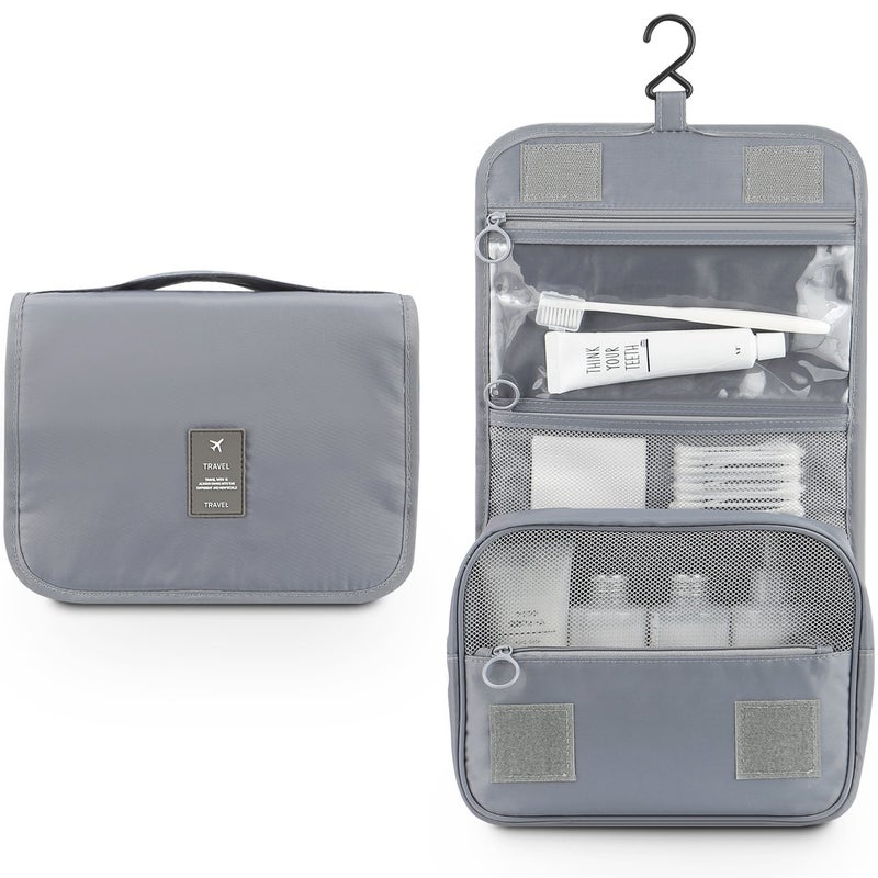 Mossio Polyester Toiletry Travel Organizer,Large Capacity Suitcase Luggage Portable Dopp Kit Wash Bag Grey 7.99 Cms - Image 2