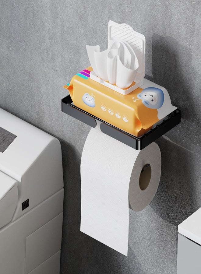 AIDILI Black Metal Toilet Paper Holder, Drill Free, Holder Wipes Stick On Wall, Self Adhesive Rustproof - Image 1