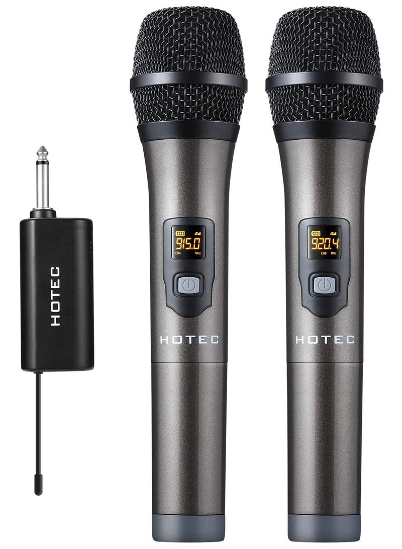 UHF Wireless Dual Handheld Microphones with Rechargeable 1/4” Output Mini Portable Receiver for Live Performance Over PA, Mixer, Speaker (H-U26C) - Image 1