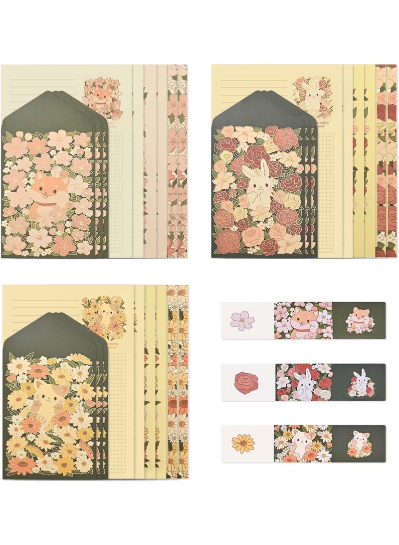 Excefore 36Pcs Stationery Paper and Envelopes Set,   Animal Patterns (Dog, Rabbit, Cat), Love Letter Writing Kit, 18 Paper Sheets + 9 Envelopes - Image 1