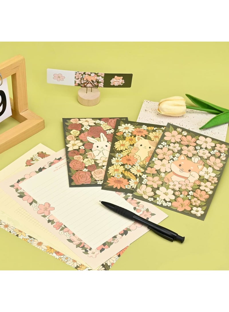 Excefore 36Pcs Stationery Paper and Envelopes Set,   Animal Patterns (Dog, Rabbit, Cat), Love Letter Writing Kit, 18 Paper Sheets + 9 Envelopes - Image 2