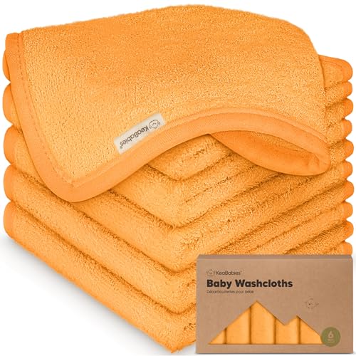 KeaBabies 6Pack Baby Washcloths Soft Absorbent Viscose from Bamboo Washcloths for Face Body Baby Towels for Newborn Kids Toddlers Infant Gentle on Sensitive Skin 10x10 Reusable Face Towels Carrot