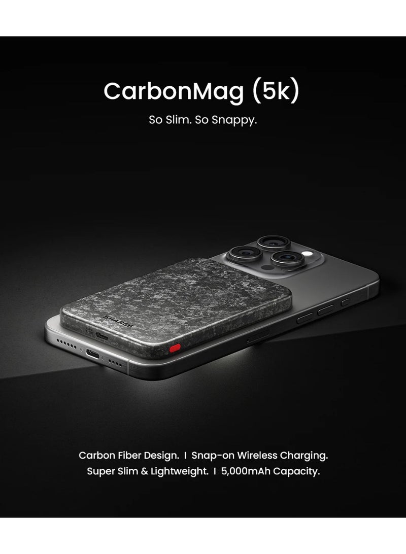 SHARGE Sharge CarbonMag Magsafe Power Bank, Slim, Magnetic, Portable, 5000mAh Capacity, Lightweight, Carbon Fiber, 20W PD Fast Charging, for iPhone 16 Pro Max/15/14/13 Series,USB C, Carbon | C3  - Image 5