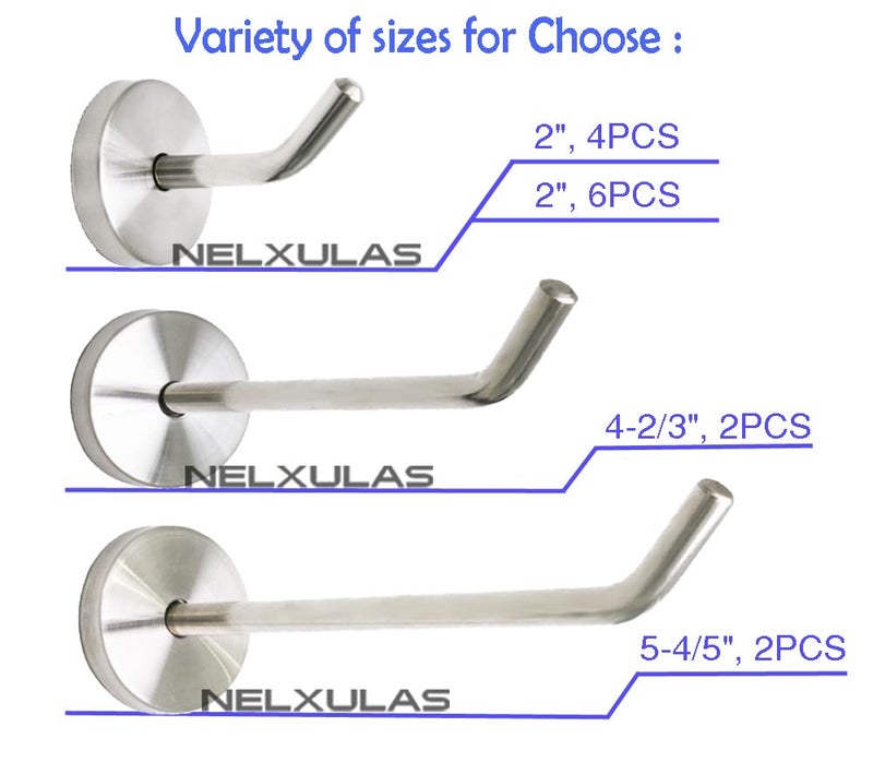 NELXULAS Brushed Stainless Steel Single Heavy Duty Long Coat Hook Robe Hanger Wall Mount Hook, Fit for Kitchen,Bedroom,Living Room, Bathroom,Closets and Garage Storage (4-2/3", 4 PCS) - Image 3