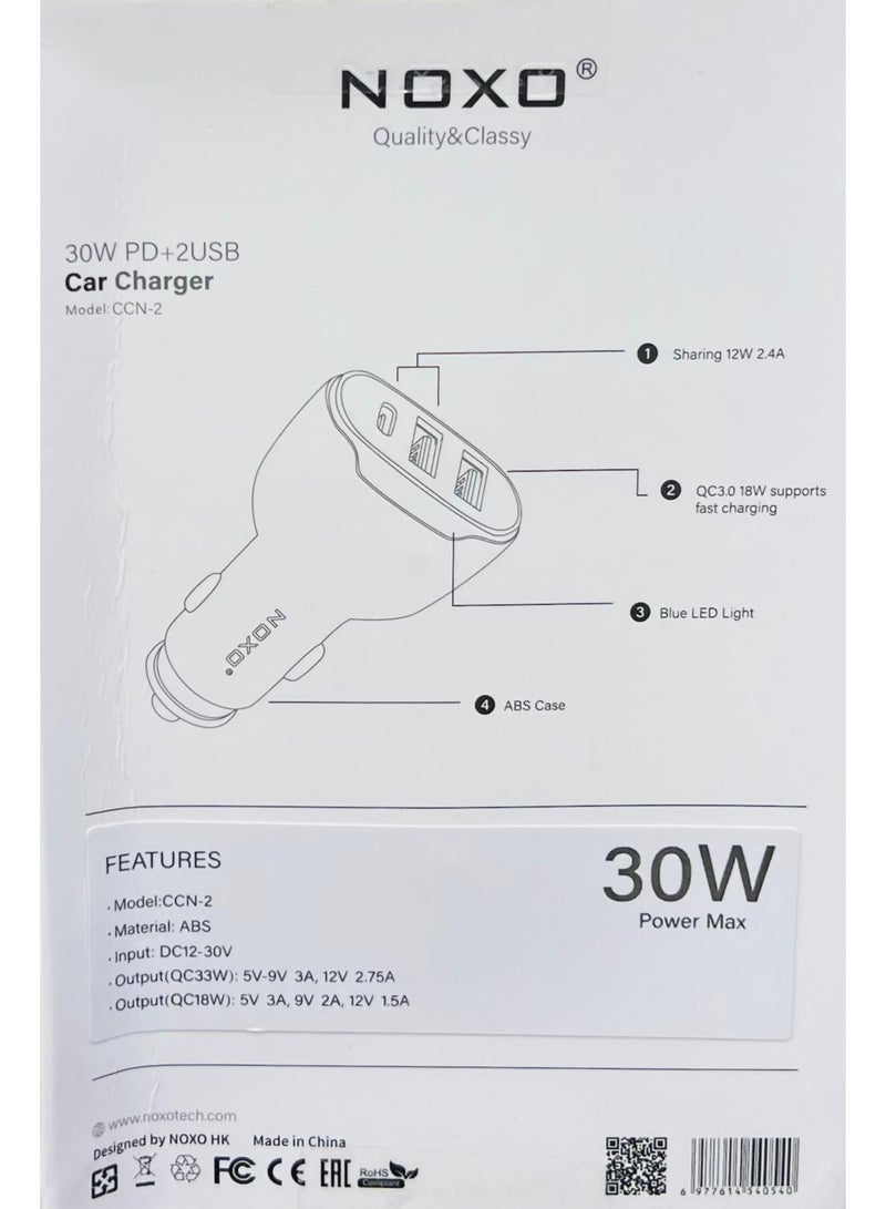 NOXO 30W PD+2 USB CAR CHARGER - Image 2