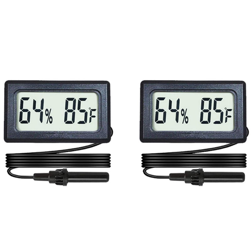 Veanic 2-Pack Mini Digital Hygrometer Thermometer Gauge with Probe LCD Display Temperature Fahrenheit Humidity Meter for Incubator Reptile Plant Terrarium Sealed Containers Guitar Case - Image 1