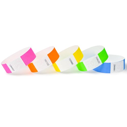 DGBDPACK 500 Pcs DGBDPACK Neon Wristbands, Waterproof Tearproof Wrist Straps Admission Bracelets Tickets (Assorted) - Image 1