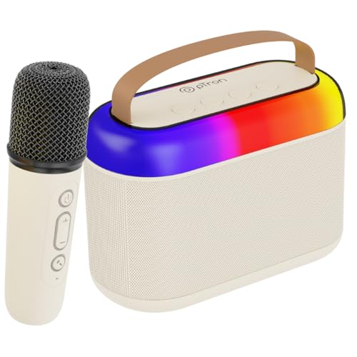 pTron Newly Launched Fusion Joy 20W Bluetooth Speaker with Wireless Karaoke Mic, 6Hrs Playtime, Vivid RGB Lights, Voice Effects, Multi-Play Modes BT5.3/TF Card & Type-C Charging Port (Light Cream) - Image 1