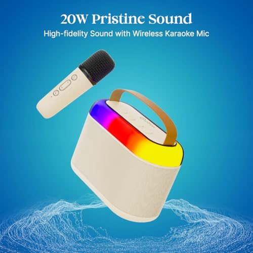 pTron Newly Launched Fusion Joy 20W Bluetooth Speaker with Wireless Karaoke Mic, 6Hrs Playtime, Vivid RGB Lights, Voice Effects, Multi-Play Modes BT5.3/TF Card & Type-C Charging Port (Light Cream) - Image 3