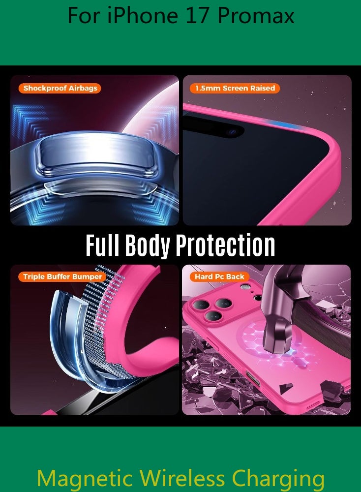 Dili Luxury Pink phone case for iPhone 17 Pro Max Translucent Matte Magnetic Phone Case for iPhone Shockproof Full Camera Lens Protection Hard Acrylic Matte Back Cover Support Wireless Charging, Phone Accessory, Modern Case, Sleek Design, Smartphone Owners - Image 4