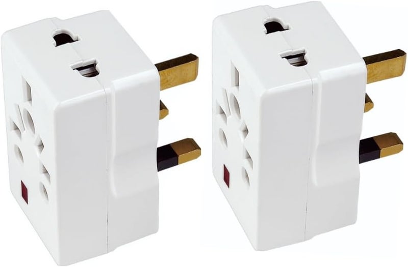 Universal UK Travel Adapter, 13A 250V, 3-Pin Plug with Fuse, Multi-Socket Design, White, Pack of 2 - Image 2