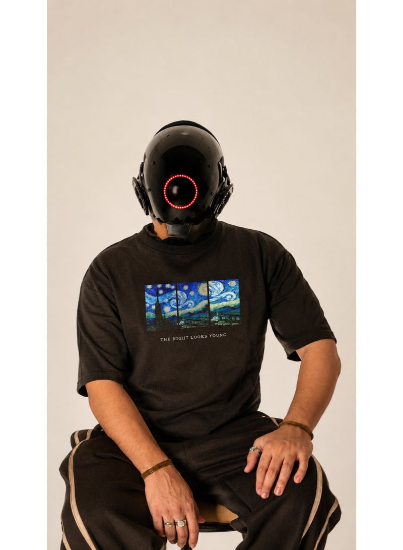 TOGNATION Oversized T-shirt with Starry Night Graphic Print - Image 2