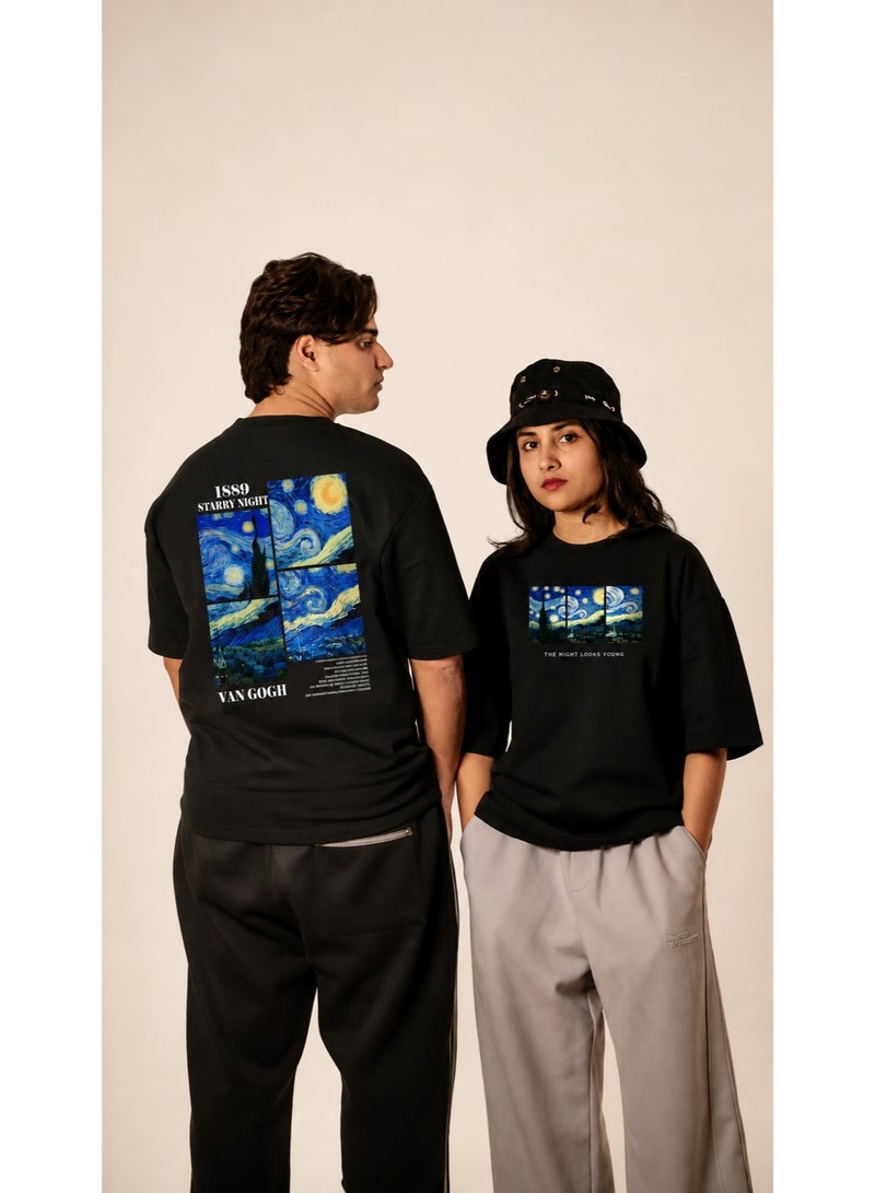 TOGNATION Oversized T-shirt with Starry Night Graphic Print - Image 1