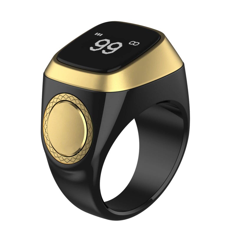 Equantu Qibla Ring Tasbih Counter Prayer Reminder Smart Ring with 5 Prayer Time Reminder, Screen Flip, Multi-Language in Black, 18mm - Image 1