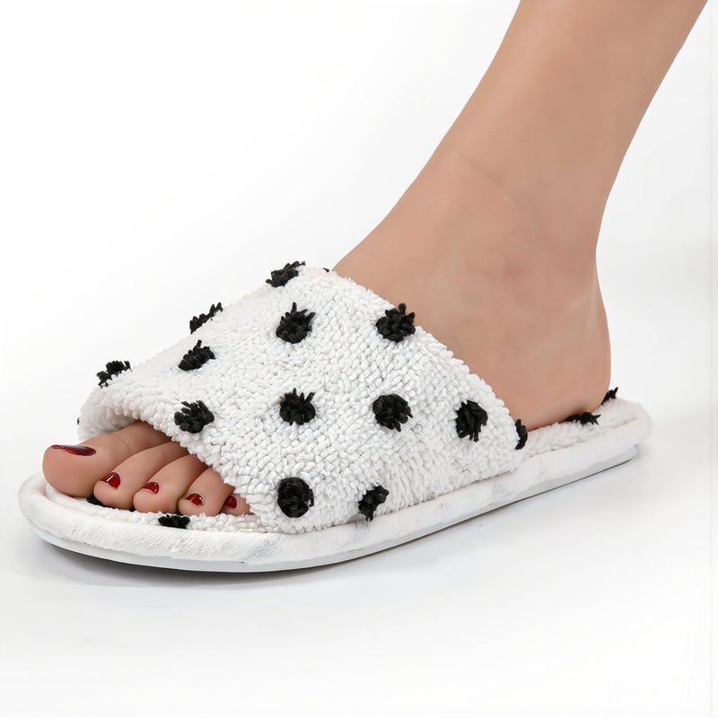 Women's Fuzzy Polka Dot Open Toe House Slippers Non-Slip Soft Sole Indoor 36-37 Green - Image 4