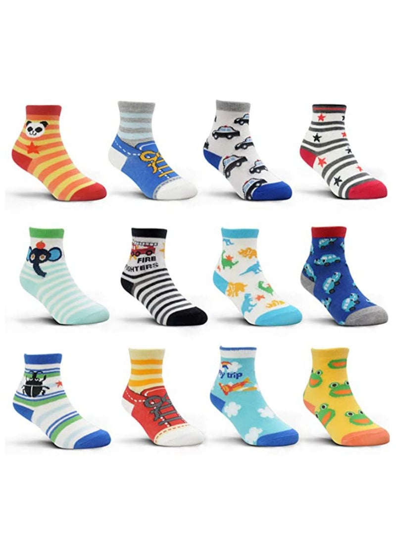CMGTYYD. 12 زوجًا من جوارب الأطفال الصغار المانعة للانزلاق، جوارب أطفال بتصميم كارتوني، جوارب أطفال مانعة للانزلاق، جوارب قطنية بنعل مانع للانزلاق، جوارب أرضية بقبضة الكاحل جورب لطيف للرضع الأولاد البنات 3-5T - Image 1