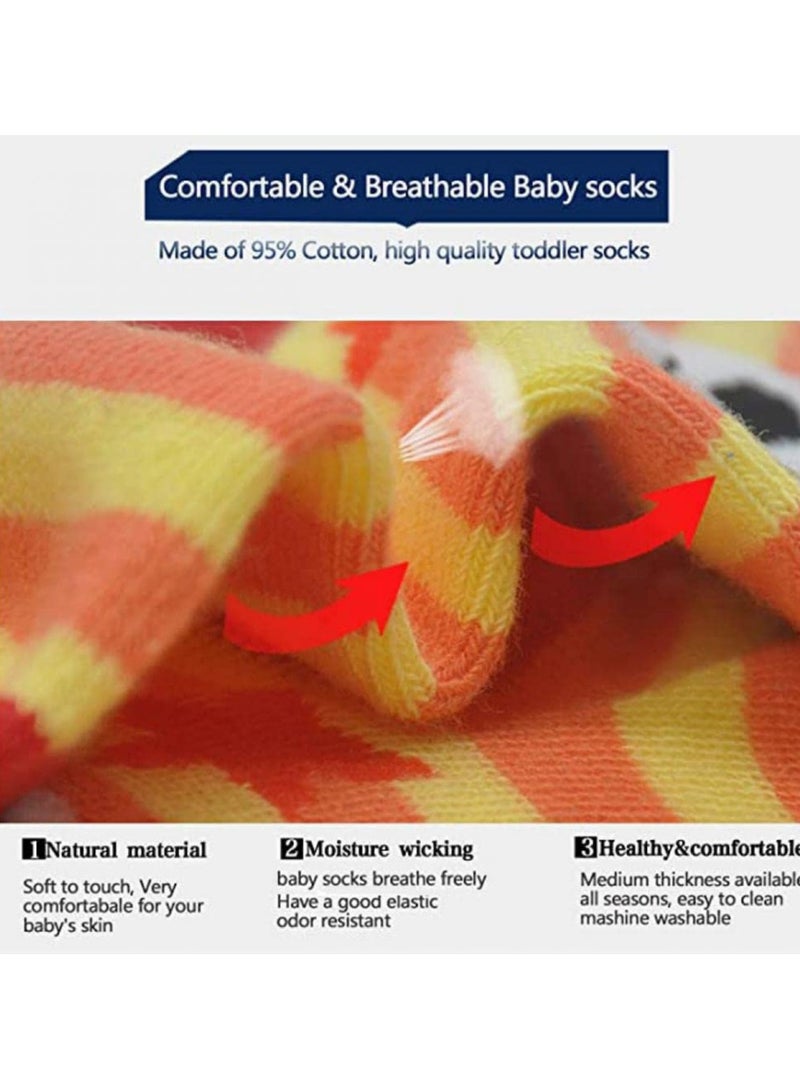 CMGTYYD. 12 زوجًا من جوارب الأطفال الصغار المانعة للانزلاق، جوارب أطفال بتصميم كارتوني، جوارب أطفال مانعة للانزلاق، جوارب قطنية بنعل مانع للانزلاق، جوارب أرضية بقبضة الكاحل جورب لطيف للرضع الأولاد البنات 3-5T - Image 5