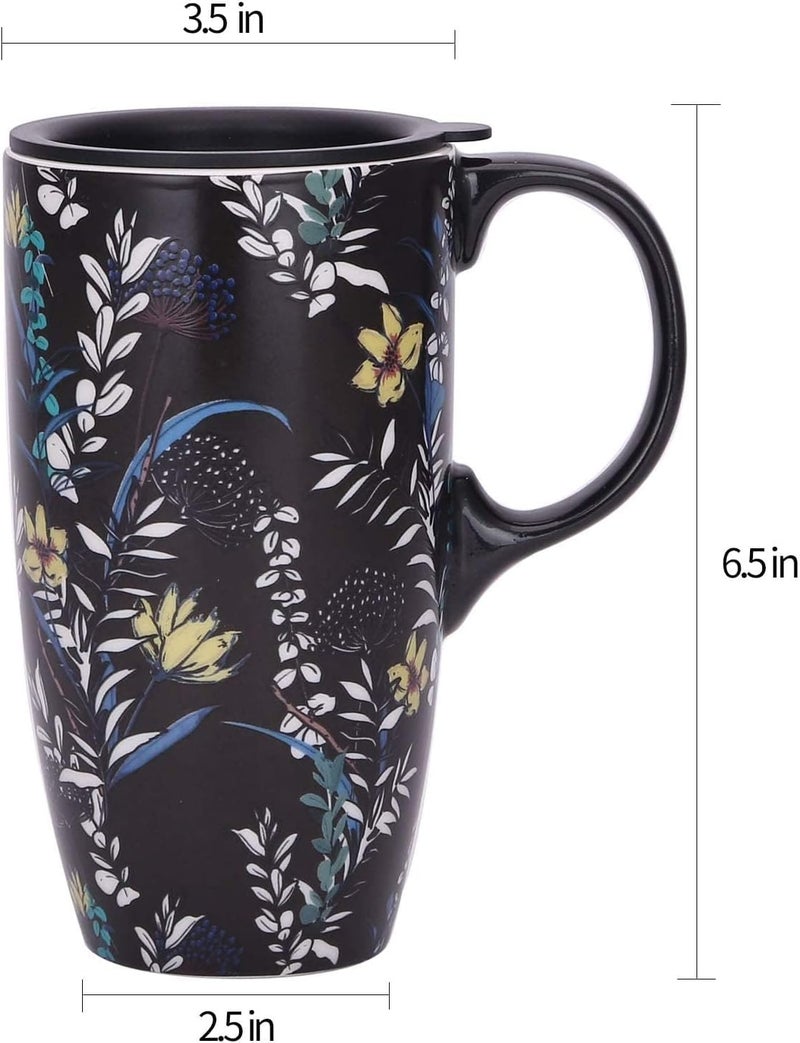 DUSVALLY Set of 2 Ceramic Travel Mug with Lid and Handle Reusable 17 Oz Large Ceramic Latte Teacup with Color Box Coffee Mug for Men Women Office Work Flowers Fathers Day Gift - Image 5