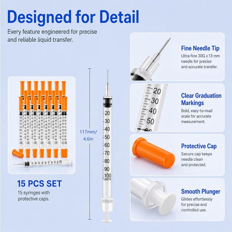 HIYAHB 15pcs 1ml Dispensing Tool, Indivdually Sterile Packaging, 1ml 0.3x13mm 30G, Plastic Multiple Uses Measuring Tool - Image 2
