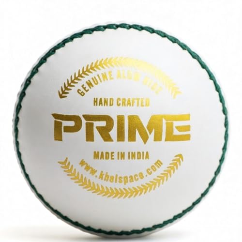 KHELSPACE KS Prime White Leather Cricket Ball for Practice & Training – Entry-Level, Hand-Stitched, Durable Core, Ideal for Nets, Coaching & School Matches - Image 1