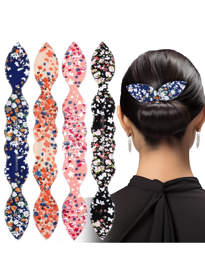 Lnngub 4 Pcs Deft Hair Bun Maker French Twist Rabbit Ear Bun Twister Hair Bun Maker Twist Bun Hair Band Donut Quick Twister Deft Hair Bun Makers for Women Girls Hair Styling Accessories - Image 2