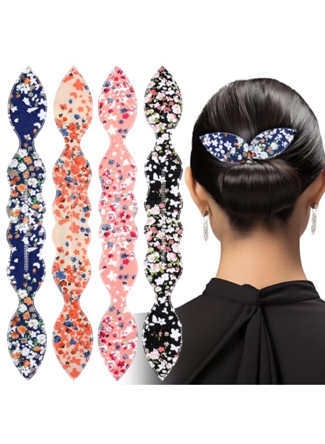 Lnngub 4 Pcs Deft Hair Bun Maker French Twist Rabbit Ear Bun Twister Hair Bun Maker Twist Bun Hair Band Donut Quick Twister Deft Hair Bun Makers for Women Girls Hair Styling Accessories - Image 1