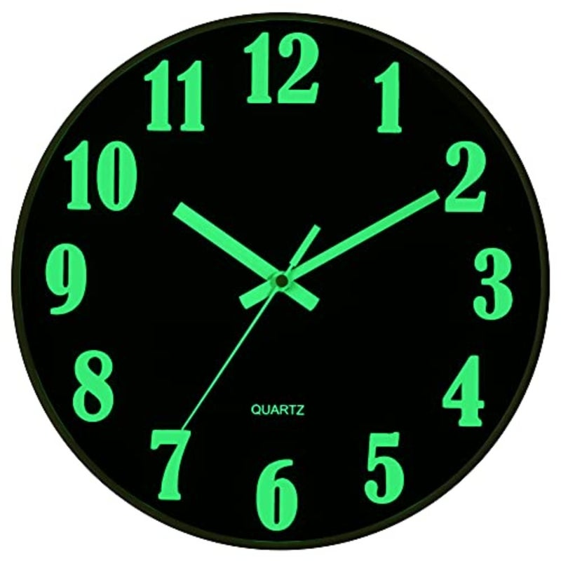 Glow in The Dark Clock, 12 Inch Modern Silent Non Ticking Wall Clocks Battery Operated, Night Light Wall Clock for Living Room Decor, Wall Clock Decorative for Kitchen Bedroom - Image 1