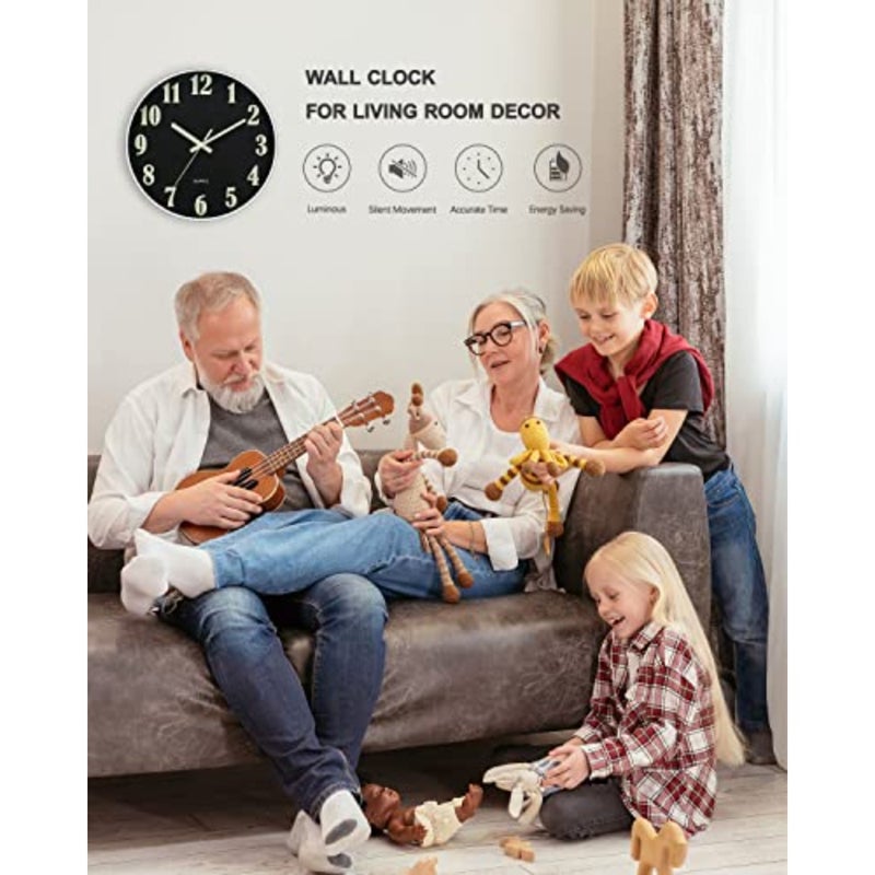 Glow in The Dark Clock, 12 Inch Modern Silent Non Ticking Wall Clocks Battery Operated, Night Light Wall Clock for Living Room Decor, Wall Clock Decorative for Kitchen Bedroom - Image 3