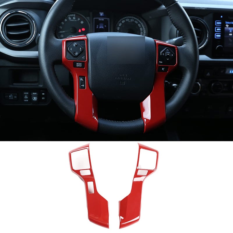 LLKUANG Car Steering Wheel Moulding Chrome Cover Trims Stickers Fit for Toyota Tundra 20142021 Tacoma 20162022 ABS Steering Wheel Cover Trim AccessoriesRed32 Holes Style