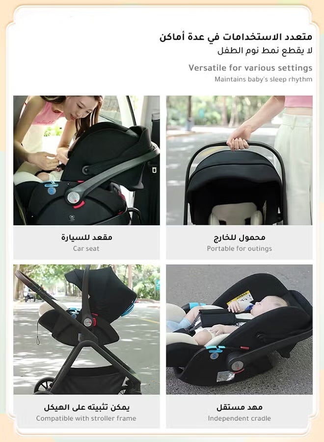 hibobi Luxury Multi-Purpose Baby Car Seat And Baby Carrier With Handle, Roof, Adjustable Handle, 3-Point Seat Belt, Suitable For Newborns Aged 0 To 15 Months - Image 5