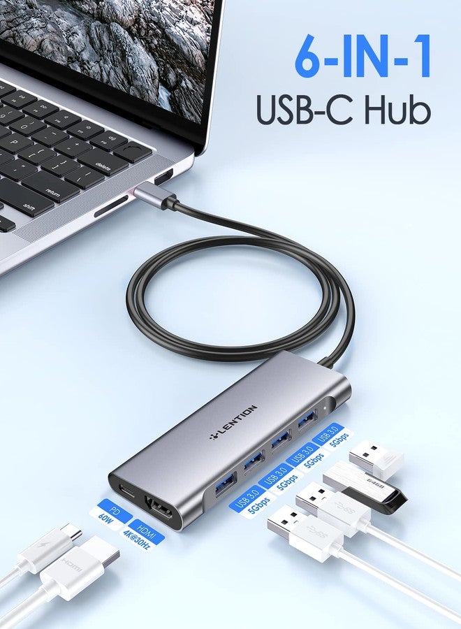 لينشن موزع منافذ USB-C متعدد المنافذ من LENTION بطول 3.3 قدم مع منفذ HDMI بدقة 4K، و4 منافذ USB 3.0، وشحن من النوع C، متوافق مع أجهزة MacBook Pro من 2016 إلى 2023، وأجهزة Mac Air/iMac/Mac Mini الجديدة، وغيرها، مع محول برنامج تشغيل مستقر (CB-C35-1M، رمادي فلكي) - Image 2