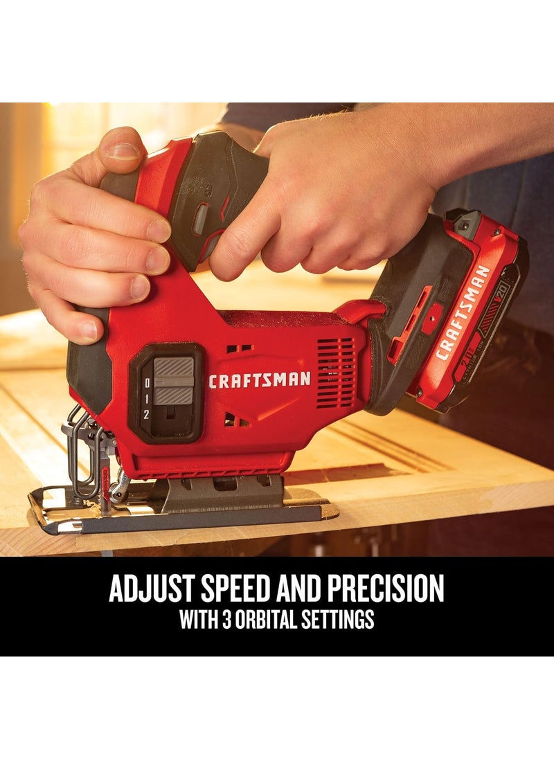 CRAFTSMAN CRAFTSMAN V20 Cordless Jig Saw Kit 3 Orbital Settings Up to 2500 SPM Battery and Charger Included CMCS600D1  - Image 4