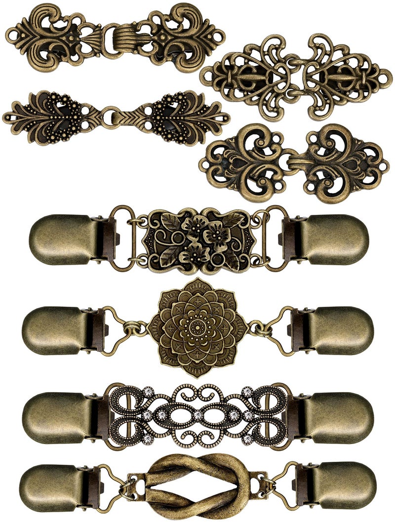 Juinte 8 Pcs Retro Sweater Clips Cinch Shawl Vintage Cardigan Collar Dress Shirt Brooch Clips for WomenBronze