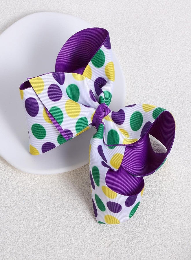 KCHIES Mardi Gras Hair Bow Gift Girls 5" Purple Gold Green Boutique Ribbon Polkadots Cheer Bow Clip Women Kids Fat Tuesday Circus Carnival Costume Party Headpiece Decor Accessories - Image 5
