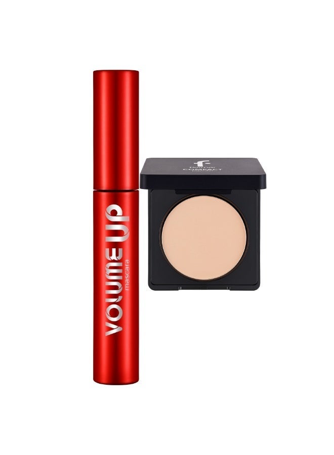 Flormar Volume Up Mascara  & Compact Powder – 093 Natural Coral Beige Value Pack - Image 1